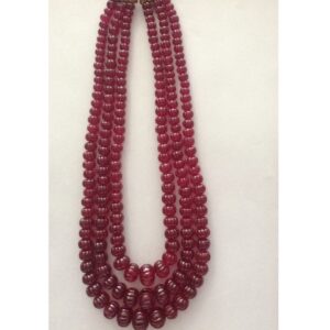 Natural Red Cubic Zirconia Round Kharbhuja Beeds Necklace JSS0063