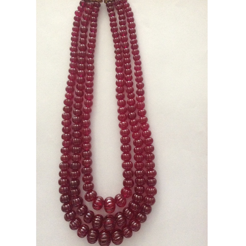 Natural Red Cubic Zirconia Round Kharbhuja Beeds Necklace JSS0063