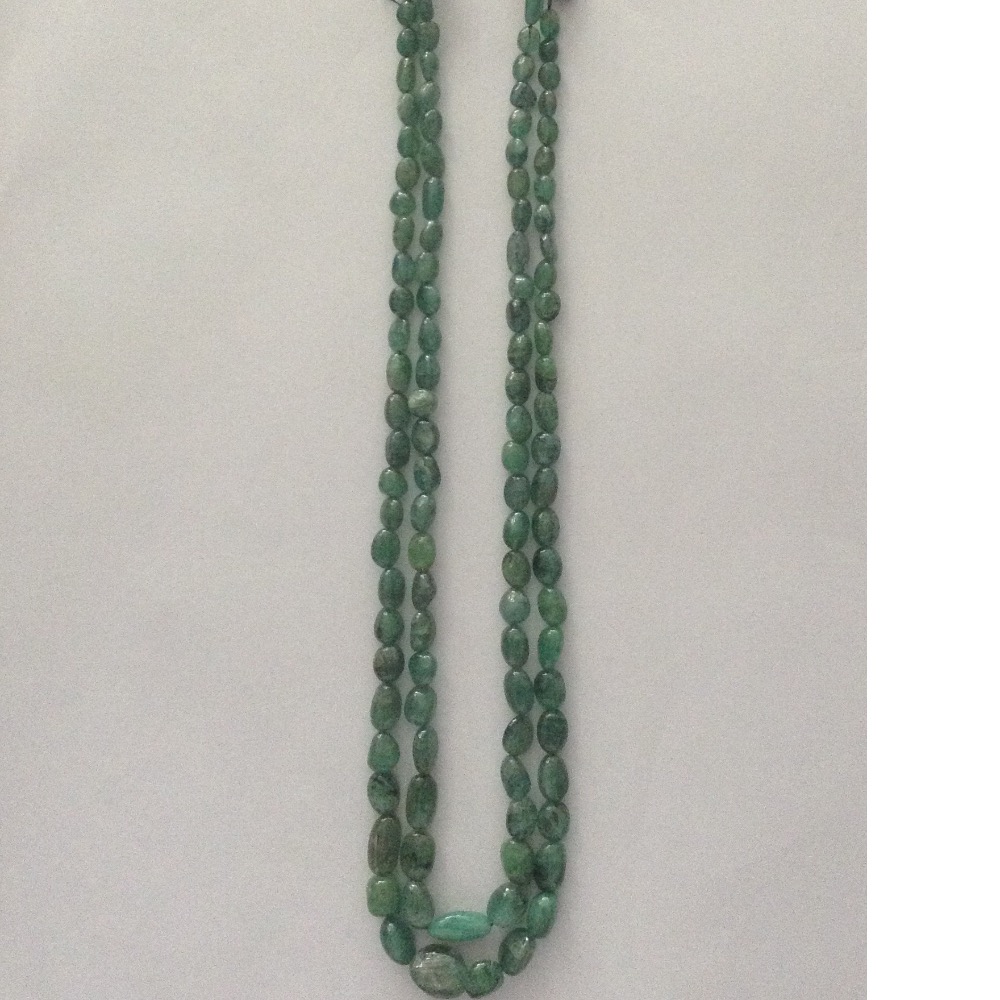 Natural Green Emeralds Oval Tumbles 2 Layers Necklace JSE0061