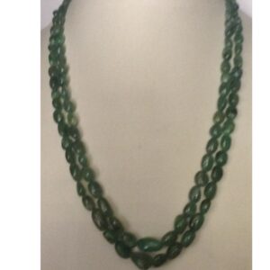 Natural Green Emeralds Oval Tumbles 2 Layers Necklace JSE0061