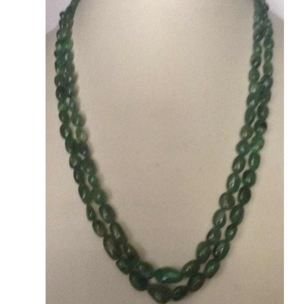 Natural Green Emeralds Oval Tumbles 2 Layers Necklace JSE0061