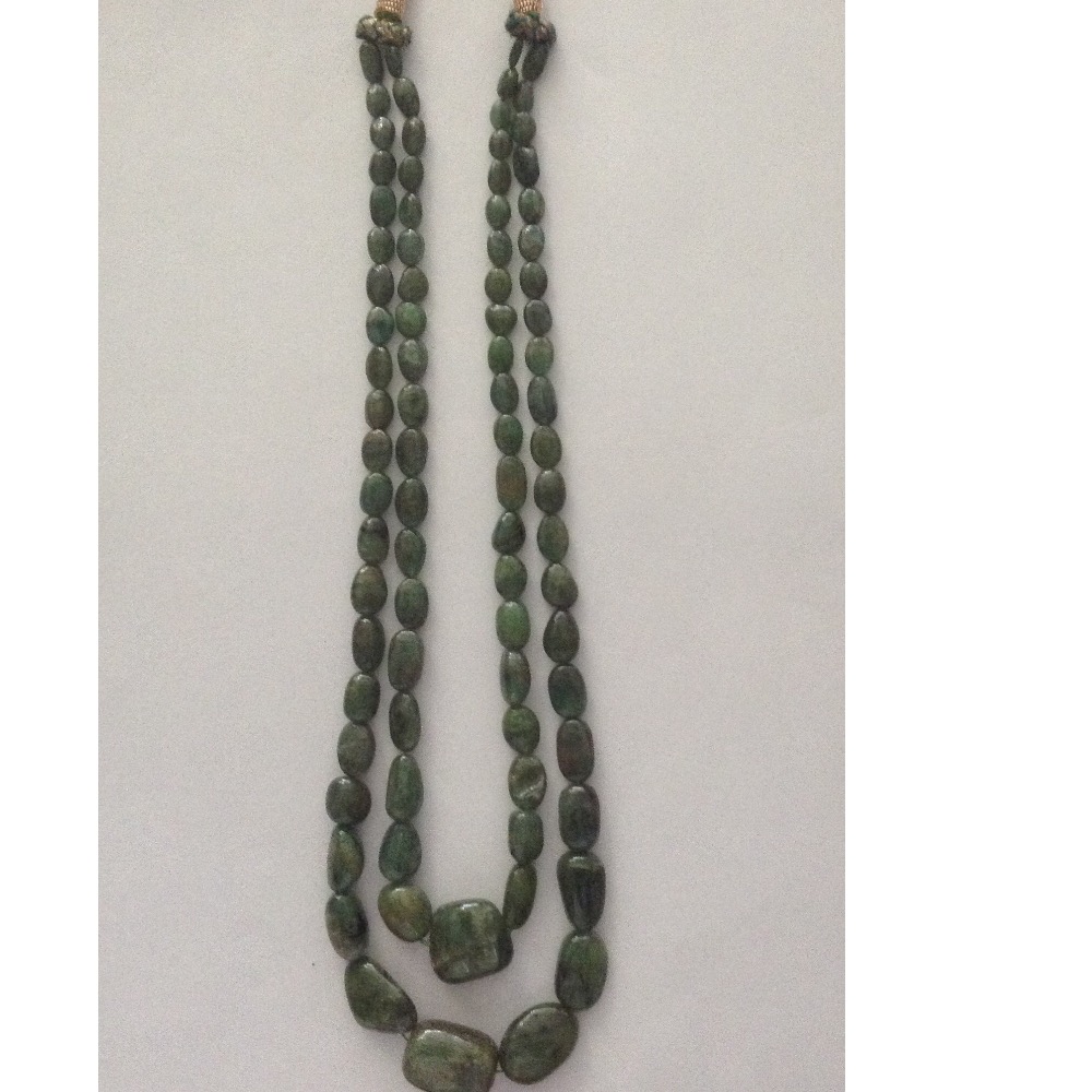 Natural Green Emeralds Oval Tumbles 2 Layers Necklace JSE0060