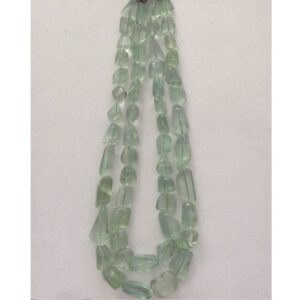 Natural Green Transparent Fluorite Oval Tumbles 2 Layers Necklace JSS0057