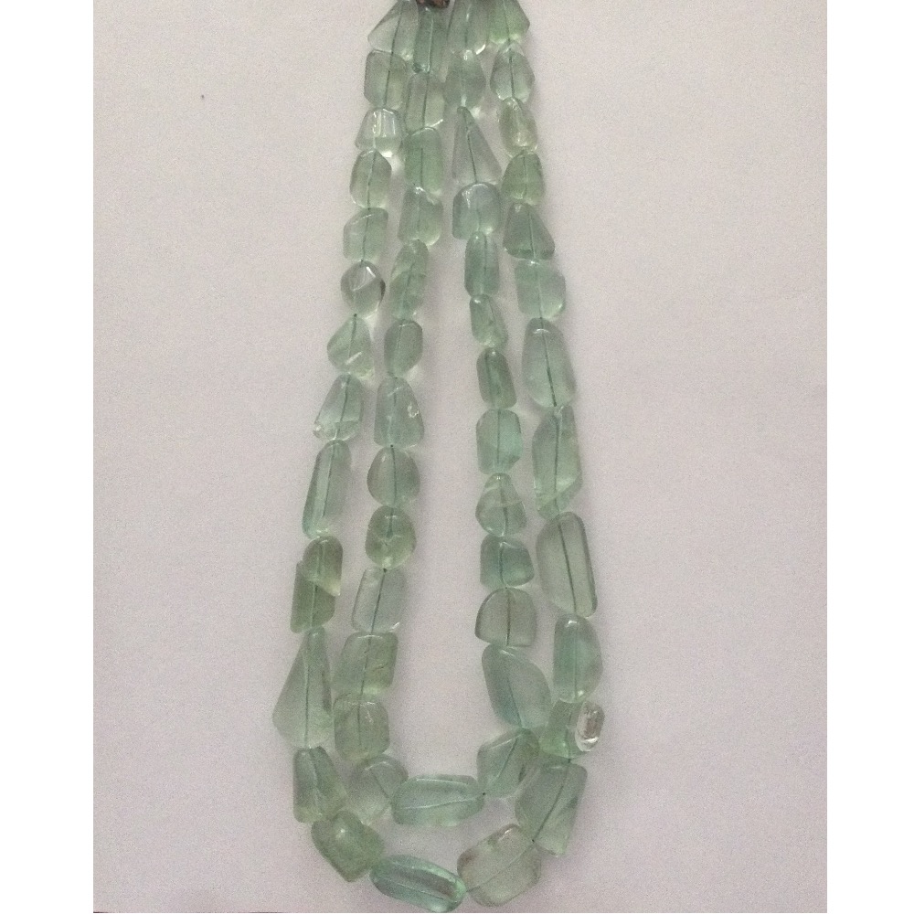 Natural Green Transparent Fluorite Oval Tumbles 2 Layers Necklace JSS0057