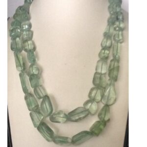 Natural Green Transparent Fluorite Oval Tumbles 2 Layers Necklace JSS0057