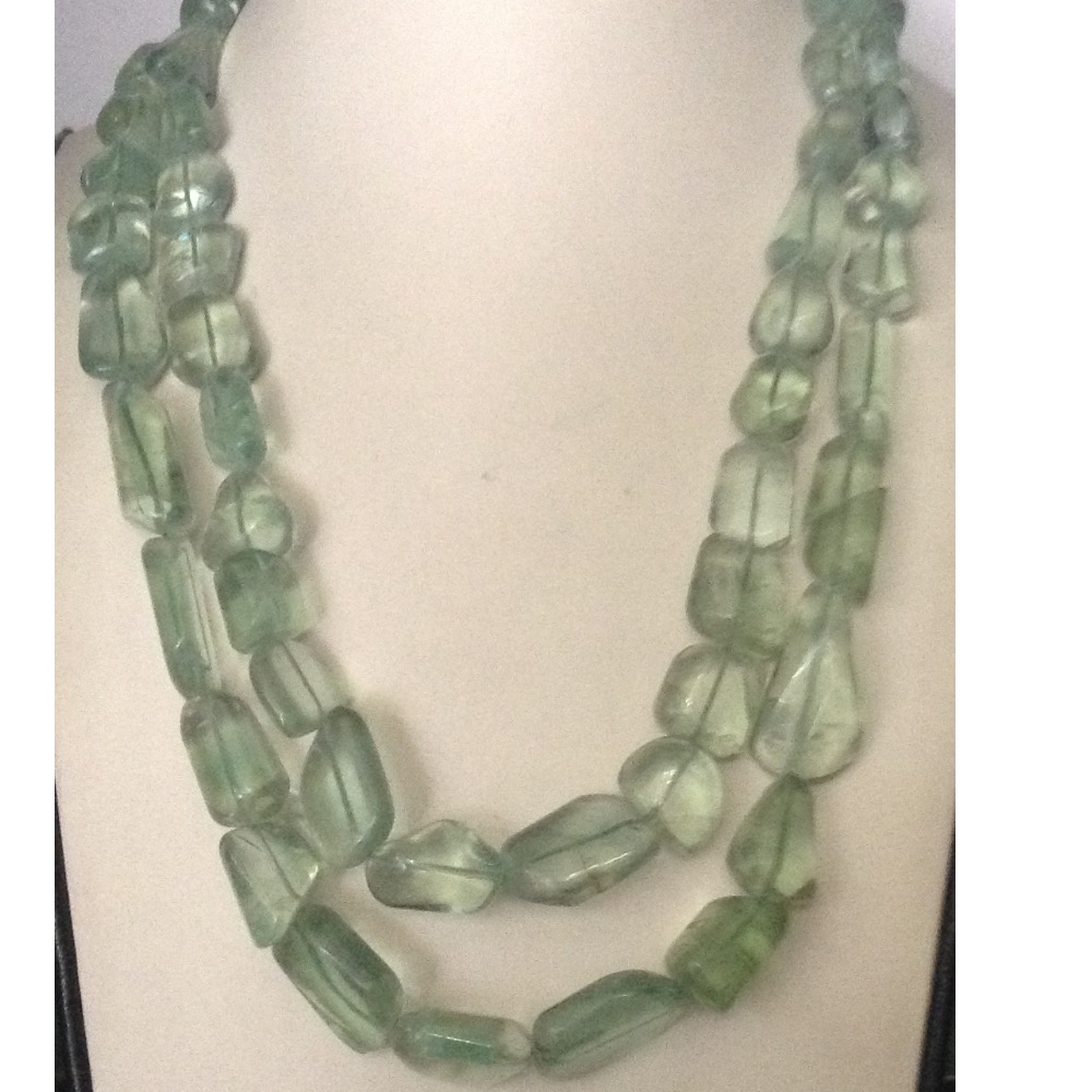 Natural Green Transparent Fluorite Oval Tumbles 2 Layers Necklace JSS0057