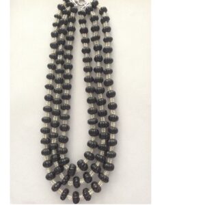 Blue Sapphires Kharbuja Beeds With Pearls Necklace JSB0055