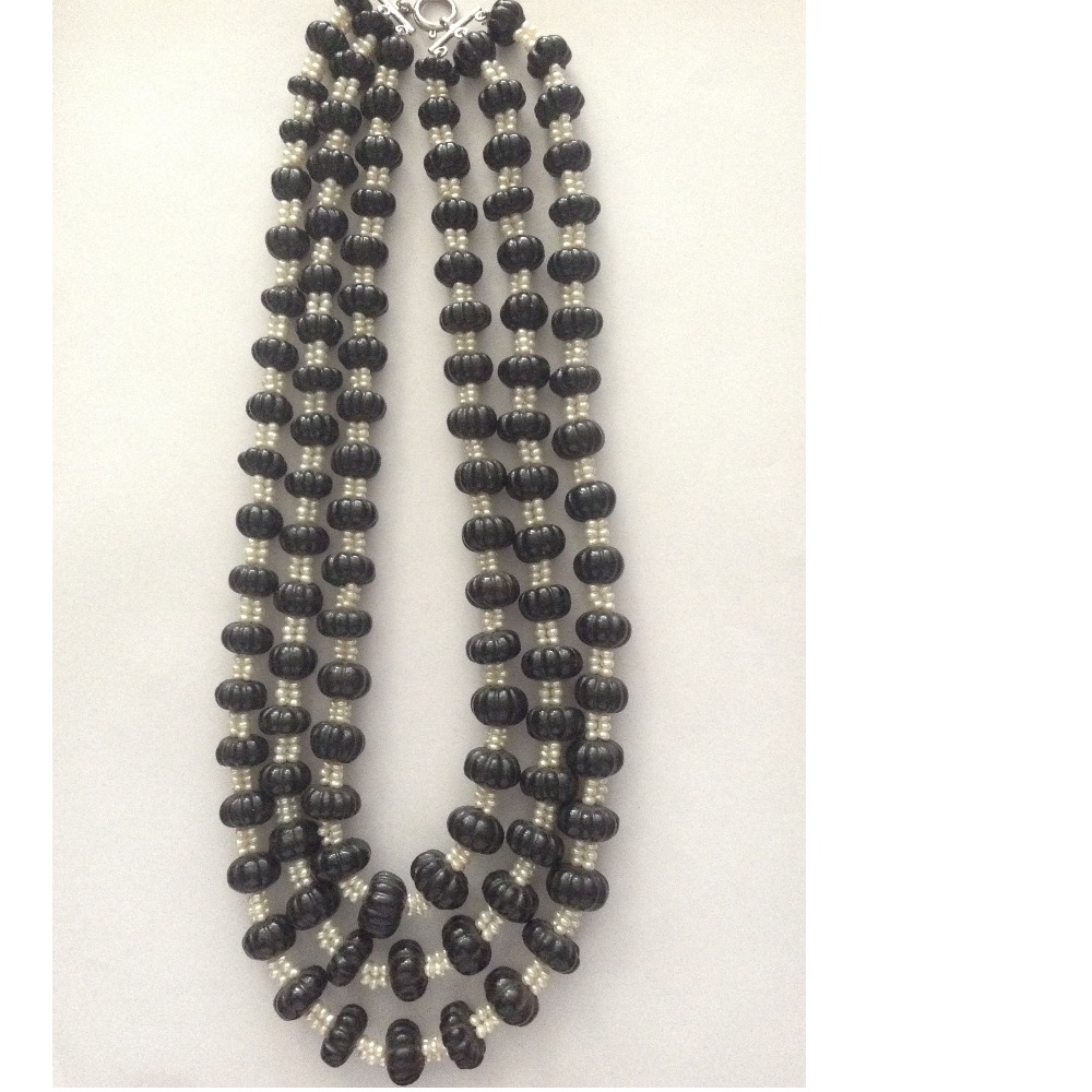 Blue Sapphires Kharbuja Beeds With Pearls Necklace JSB0055