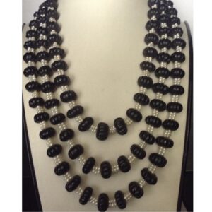 Blue Sapphires Kharbuja Beeds With Pearls Necklace JSB0055
