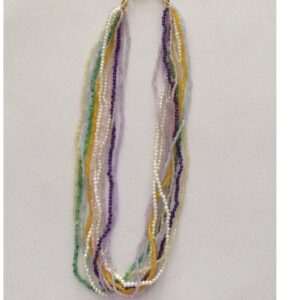 Multicolour CZ And Pearls Faceted Beeds 10 Layers Necklace JSS0042