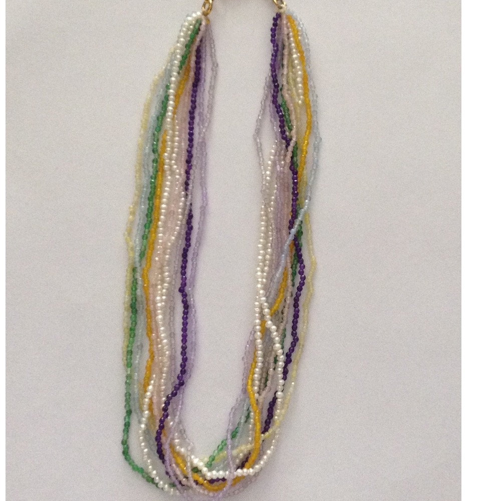 Multicolour CZ And Pearls Faceted Beeds 10 Layers Necklace JSS0042