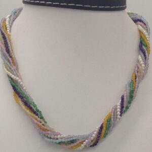 Multicolour CZ And Pearls Faceted Beeds 10 Layers Necklace JSS0042