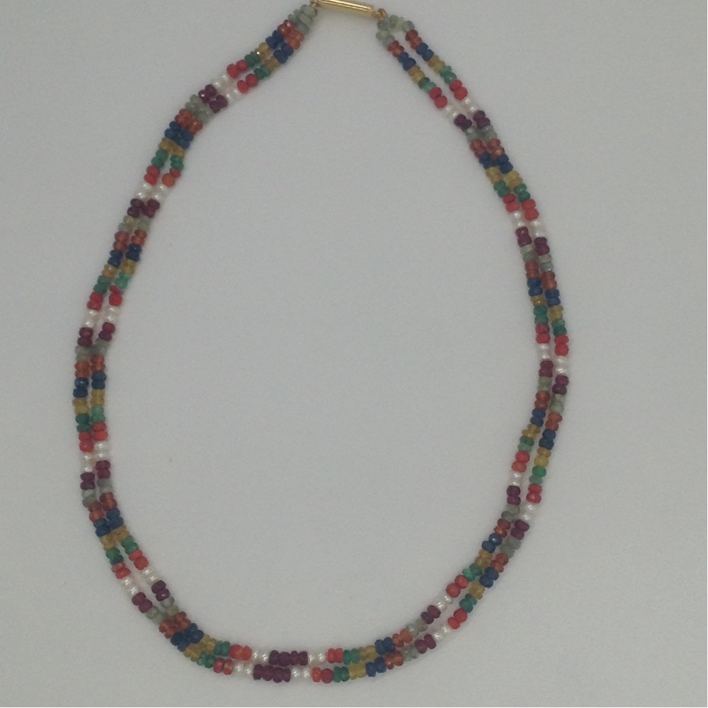 Natural Navratan Round Faceted Beeds 2 Layers Necklace JSN0023