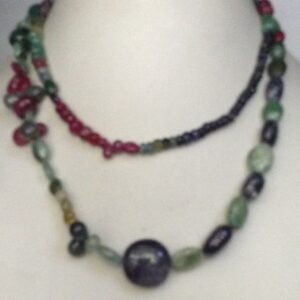 Natural multicolour oval and round long mala JSM0019