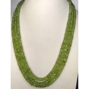 Natural Parrot Green Peridot Faceted Beeds 3 Layers Necklace JSS0026