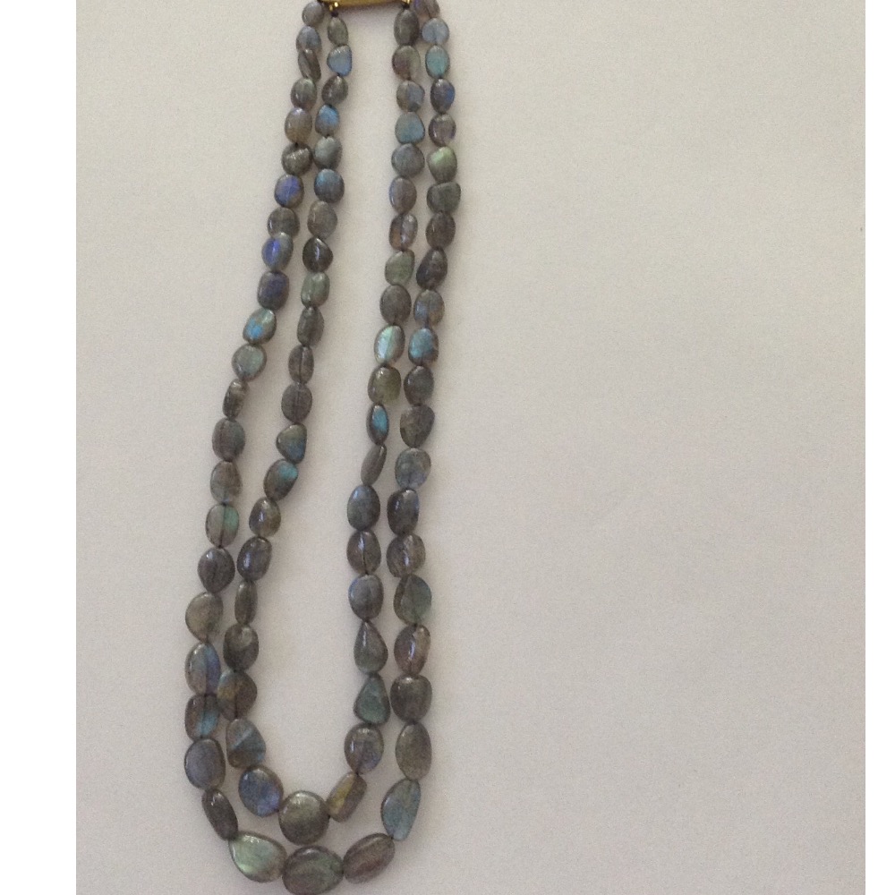 Natural Grey Labrodolite Oval Tumbles 2 Layers Neckalce JSS0015