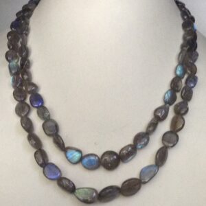 Natural Grey Labrodolite Oval Tumbles 2 Layers Neckalce JSS0015