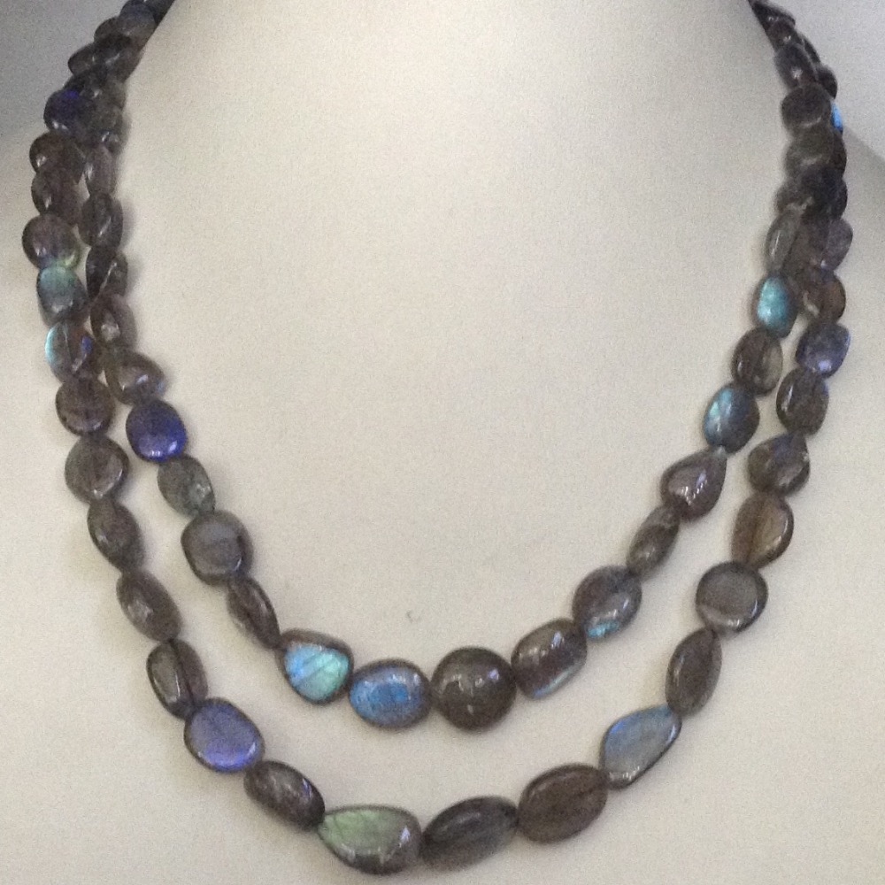 Natural Grey Labrodolite Oval Tumbles 2 Layers Neckalce JSS0015