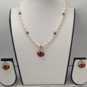 White And Brown CZ Pendent Set With Oval Pearls Mala JPS0065