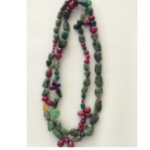 Natural Ruby Emerald Sapphire Long Tumbles Mala JSM0009