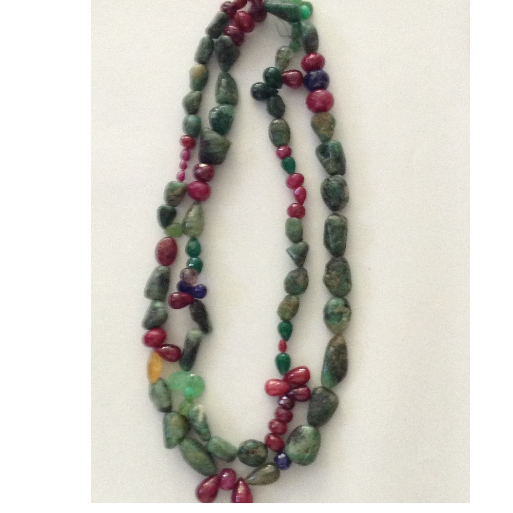 Natural Ruby Emerald Sapphire Long Tumbles Mala JSM0009