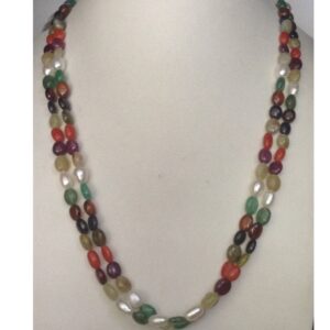 Natural Navratan Oval Beeds 2 Layers Necklace JSN0008