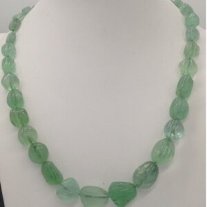 Natural green flouride oval kharbuja tumbles mala JSS0011