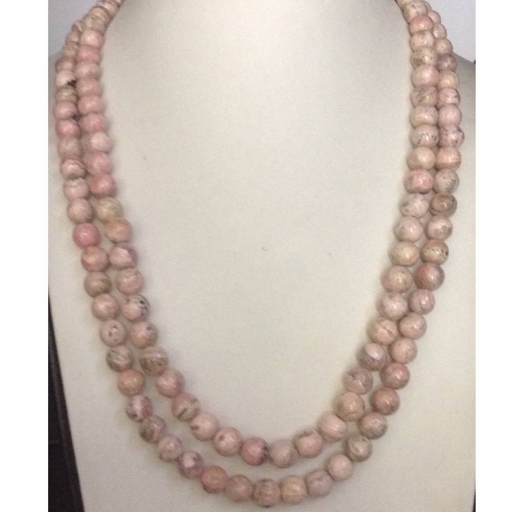 Natural Pink Sandstone Round Beeds 2 Layers Necklace JSS0013