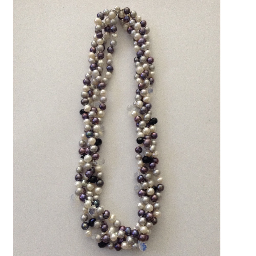 Multicolour Potato Pearls 4 Layers Necklace With CZ drops JPM0136