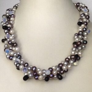 Multicolour Potato Pearls 4 Layers Necklace With CZ drops JPM0136