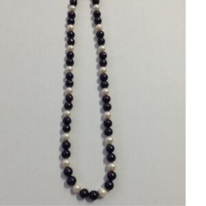 Freshwater black and white round pearls mala JPM0128
