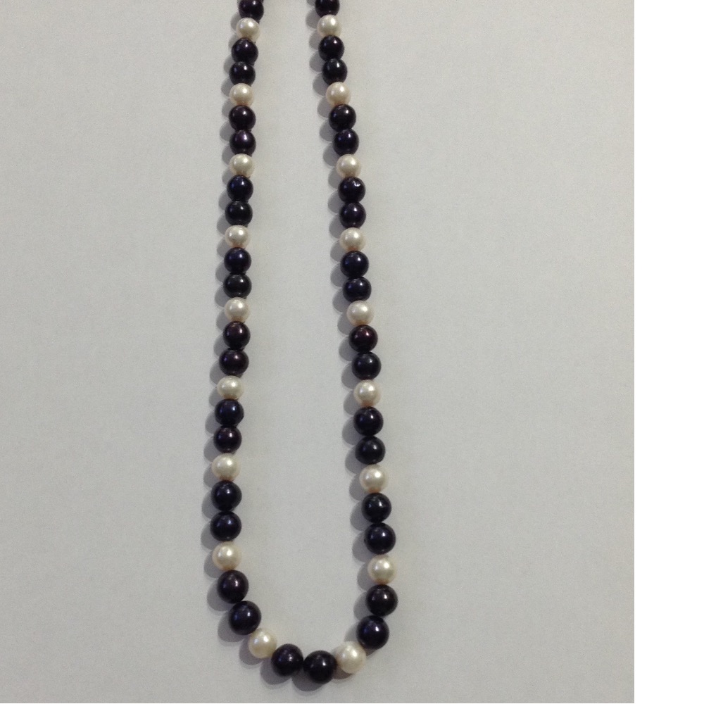 Freshwater black and white round pearls mala JPM0128