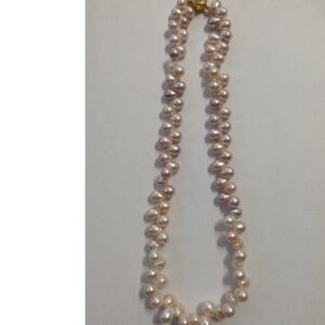 Freshwater pink oval drops pearls mala JPM0127