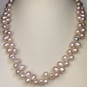Freshwater pink oval drops pearls mala JPM0127