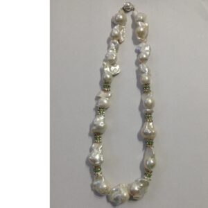 Freshwater white drops baroque pearls mala with cz chakri JPM0123