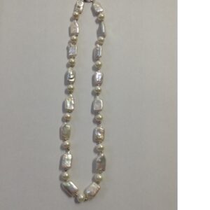 Freshwater white square baroque pearls mala JPM0124