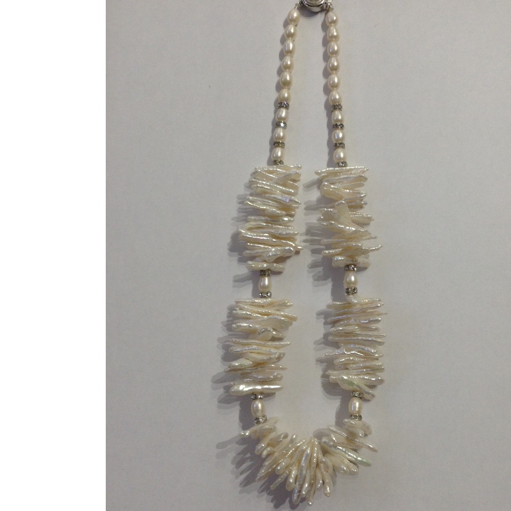 Freshwater white kaadi baroque and oval pearls mala JPM0130