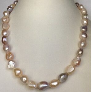 Freshwater multicolour oval baroque pearls strand JPM0119