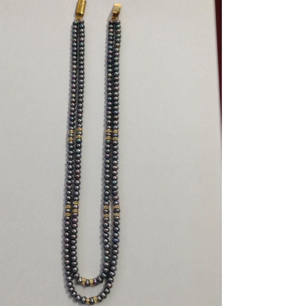 Grey Flat Pearls Necklace 2 Layers With CZ Chakri JPM0117