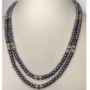 Grey Flat Pearls Necklace 2 Layers With CZ Chakri JPM0117