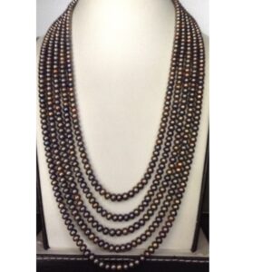 Freshwater Brown Flat Pearls Necklace 5 Layers JPM0113