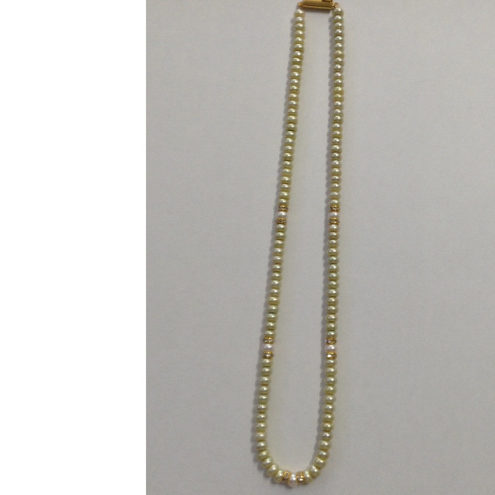 Freshwater lemon yellow flat pearls strand with cz chakri jpm0116