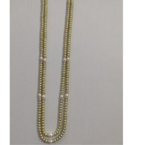 Lemon Yellow Flat Pearls Necklace 2 Layers With CZ Chakri JPM0114