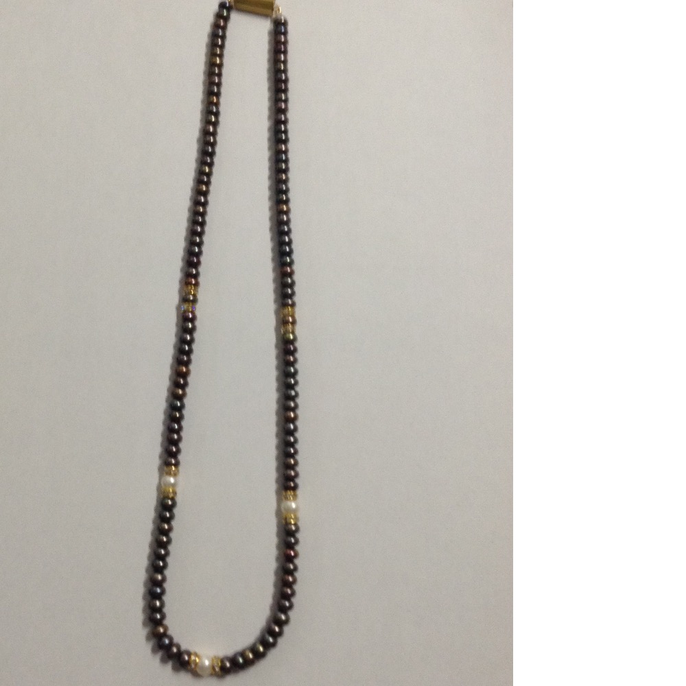 Freshwater brown flat pearls strand with cz chakri JPM0112