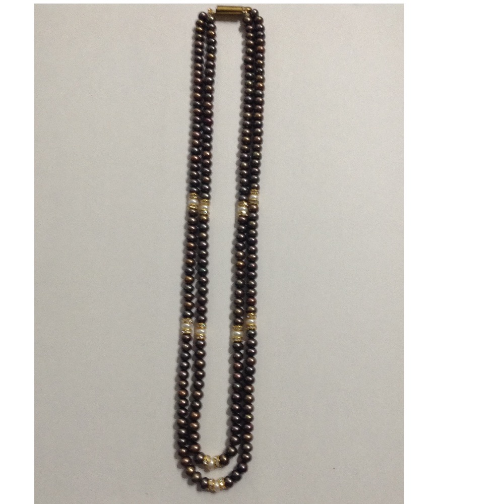 Brown Flat Pearls Necklace 2 Layers With CZ Chakri JPM0111