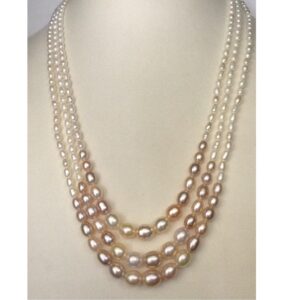 Shaded Oval Graded Pearls Necklace 3 Layers JPM0077