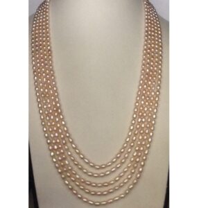 Freshwater Pink Oval Pearls Necklace 5 Layers JPM0079