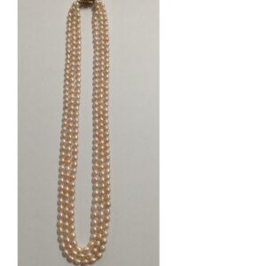 Freshwater Pink Oval Pearls Necklace 3 Layers JPM0081