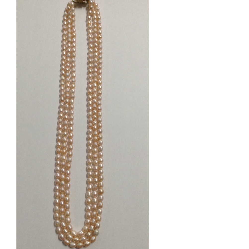 Freshwater Pink Oval Pearls Necklace 3 Layers JPM0081