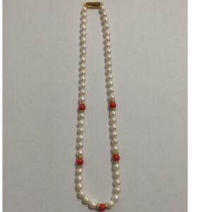 Freshwater white oval pearls with cz chakri strand JPM0080